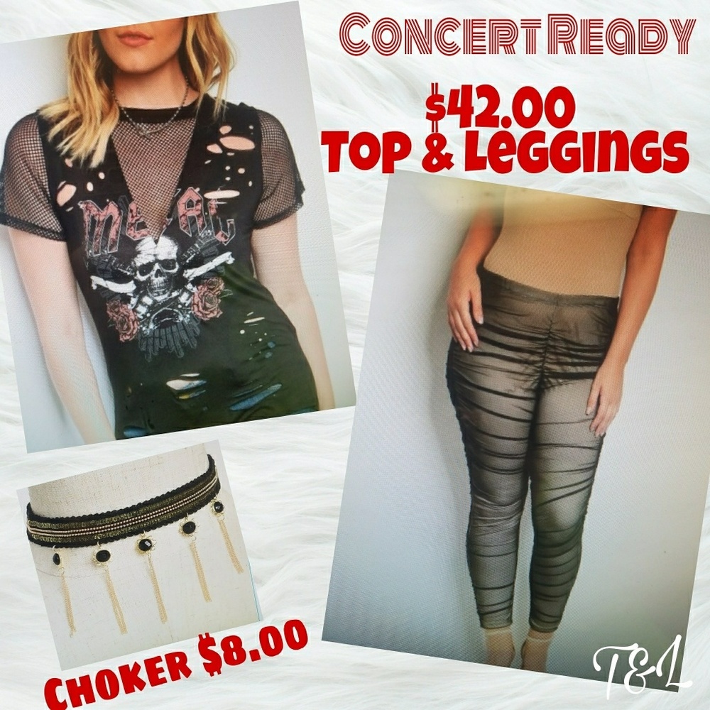 Skull metal band sexy top and leggings set outfit